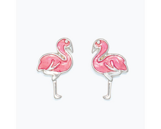 Pink Enamel Flamingo Pair Earrings