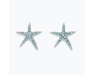 Earrings-Silv Starfish Aqua Crystal