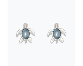 Earrings-Aquamarine Blue Turtle Sil