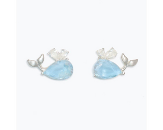 Blue Crystal Whale + CZs Earrings