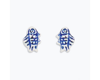 Ceramic Blue + White Fish Earrings