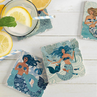 Mermaid Island Assorted Image Tumbled Tile Coaster 4 Pack