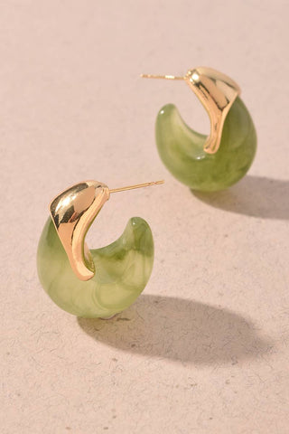 Marbled Resin & Gold Chunky Hoop Earrings