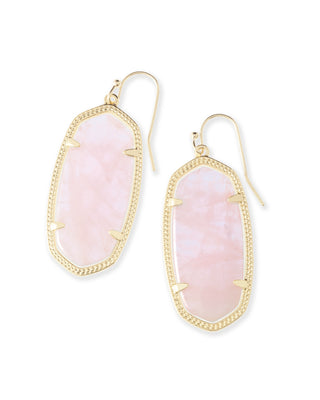 Elle Drop Earrings In Gold Rose Quartz