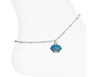 Blue Glittering Silver Scallop Anklet
