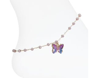 Purple Crystal Butterfly with bead Anklet