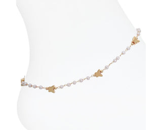 Pearls with Gold Butterflies Anklet