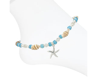 Starfish Blue Beads & Shell Anklet
