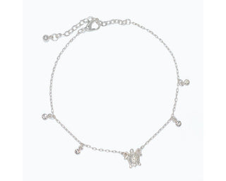 Silver Turtle & Crystal Charms Anklet