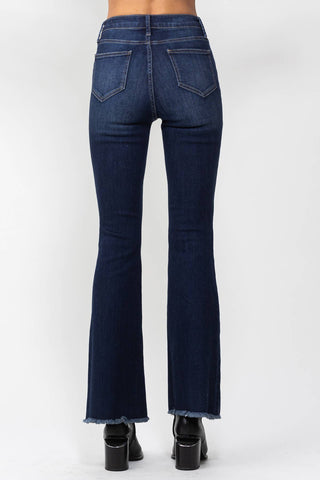 High Rise Dark Indigo Flare Jeans In Dark Denim