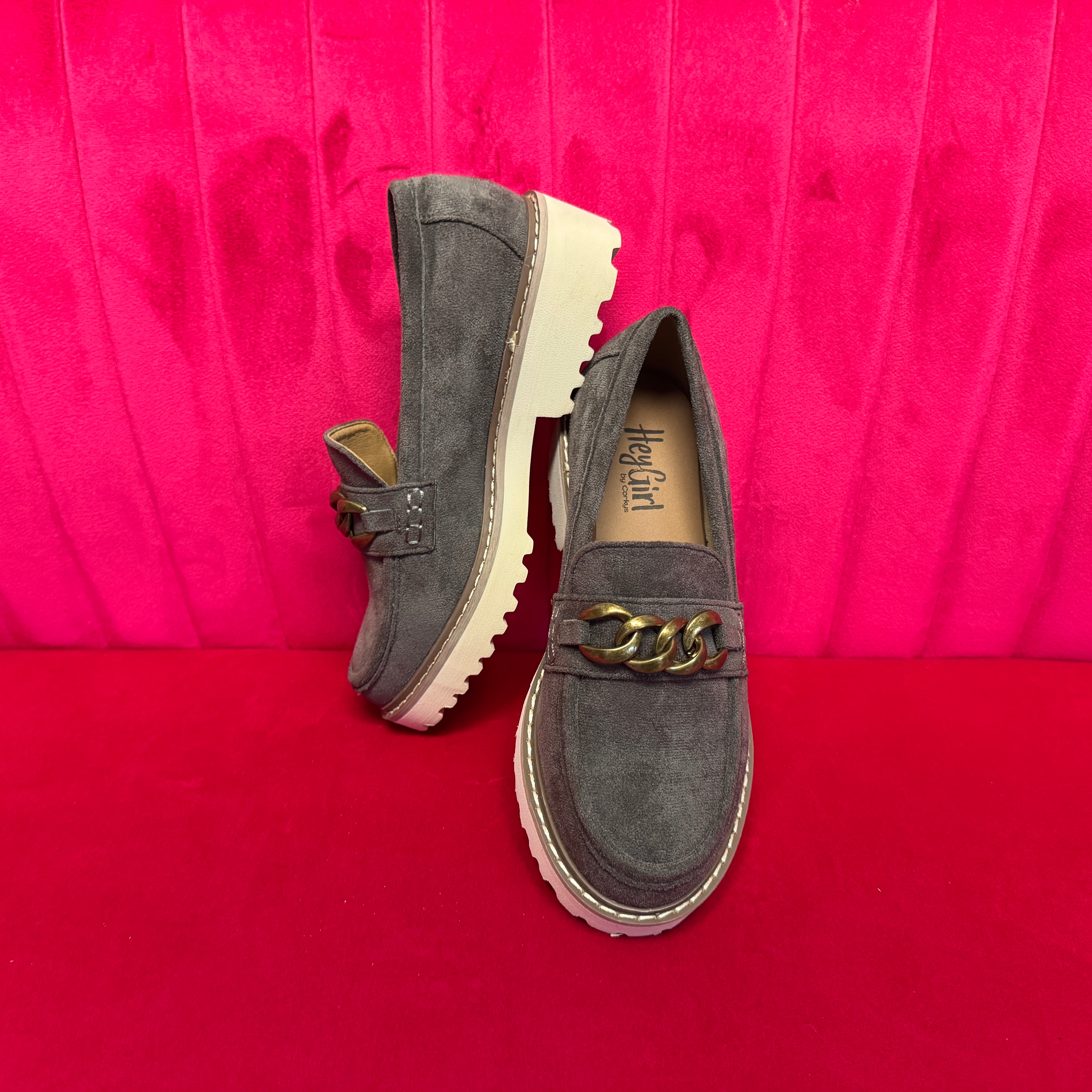 Literally Loafers In Light Grey Faux Suede