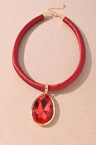 Satin Cord Teardrop Crystal Statement Necklace