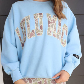Lulu Mac Crewneck Sweatshirt in Light Blue/Camo