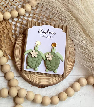 Beach Clay Earrings: Large Shell w/Pearl Post