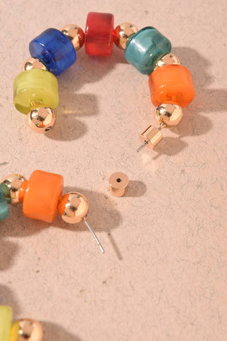Colorful Resin Cube Bead Open Hoop Earrings