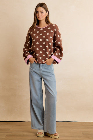 Dots Of Delight Sweater in Brown