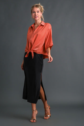 Darla Satin Top in Orange Coral