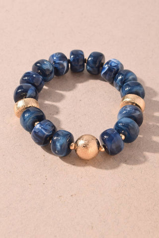 Chunky Marbled Bead & Gold Accent Stretch Bracelet