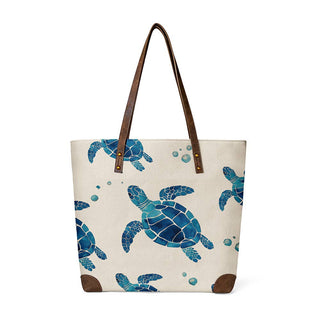 Chasing Sea Turtles Coastal Canvas Tote Bag