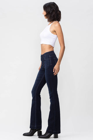 Classic Indigo Pull On Flare Jeans In Dark Denim