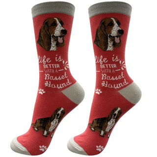 Life Is Better WIth A Basset Hound Crew Socks