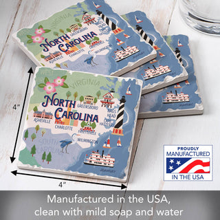 North Carolina Attractions Absorbent Stone Coaster 4 Pack