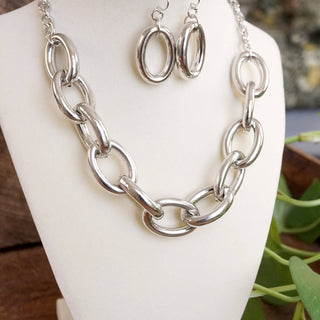 Chunky Chain Statement Necklace Set Gold & Silver Tones