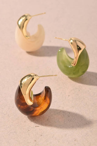 Marbled Resin & Gold Chunky Hoop Earrings
