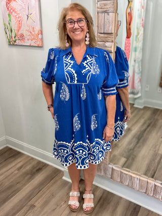 Seabreeze Promises Babydoll Dress in Azure