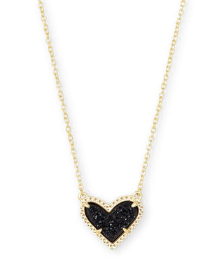 Ari Heart Short Pendant Necklace In Gold Black Drusy