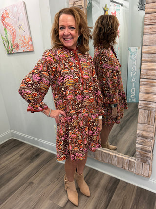 Keep Moving Forward Dress in Brown Mix