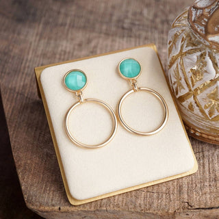 Gold Dipped Hoop Earrings With Faceted Stone