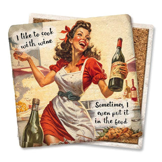 I Like To Cook With Wine Coaster