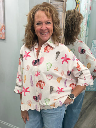 Castaway Heart Top In Coral Mix