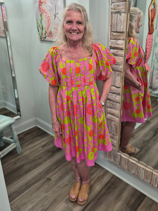 Flowers For You Dress in Hot Pink