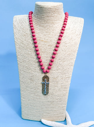 Beaded Cross Necklace in Blush