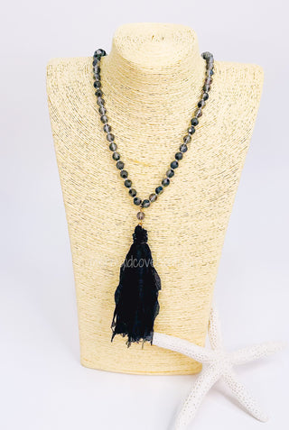 Fabric Beaded Tassel Necklace