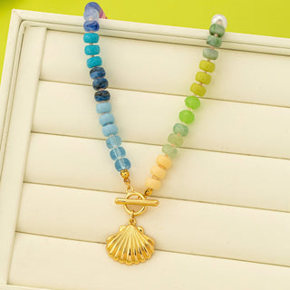 Rainbow Beaded Seashell Charm Necklace