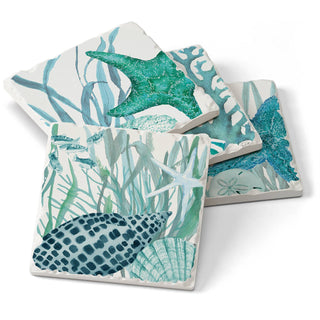 Coral Life Assorted Image Tumbled Tile Coaster 4 Pack