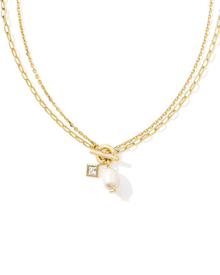 Eve Chain Multi Strand Necklace In Gold White Pearl