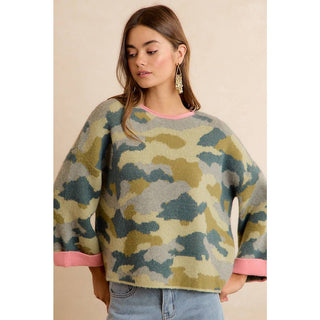 Blending In Sweater in Camo Pink