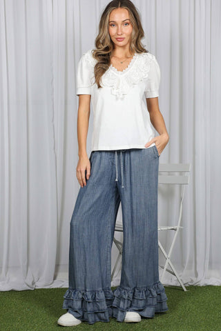 Ruffled Feathers Flare Chambray Pant