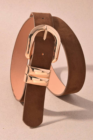 Faux Suede Oversized Buckle Double Loop Belt