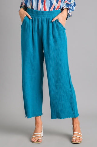 Margot Cotton Pants in Teal Blue