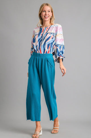 Margot Cotton Pants in Teal Blue