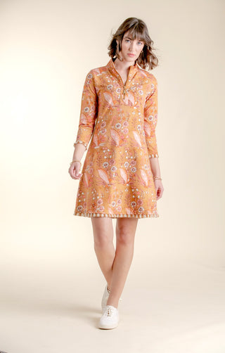 Nora Fringe Dress Mercer House In Woodblock Floral Brown