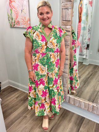 Make No Mistake Midi Dress in Green Mix