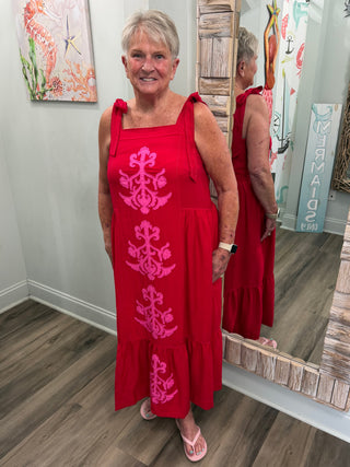 Quiet Feelings Midi Dress in Red