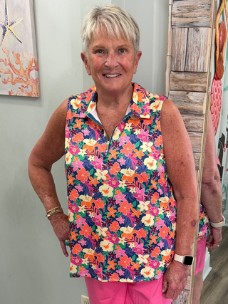 Let's Be Friends Top in Navy Multi