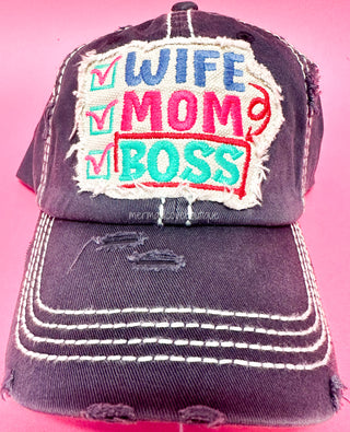 Wife Mom Boss Vintage Hat in Black